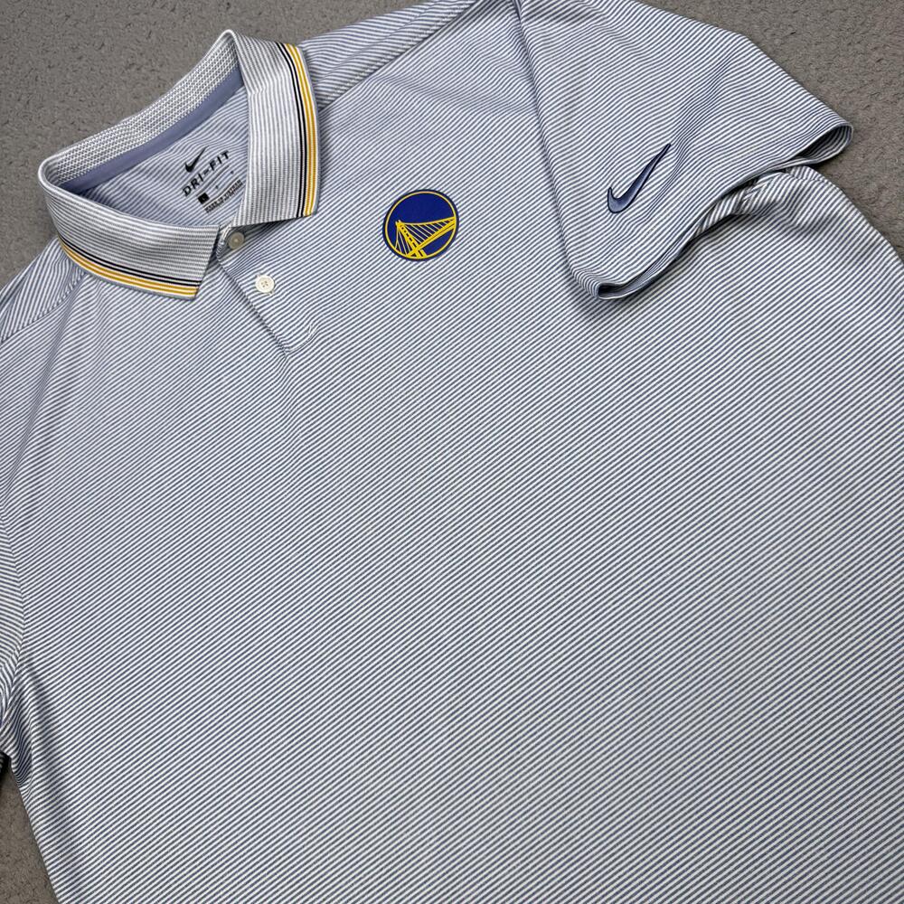 Golden State Warriors Polo Shirt Mens Large Blue NBA Basketball Nike Dri Fit